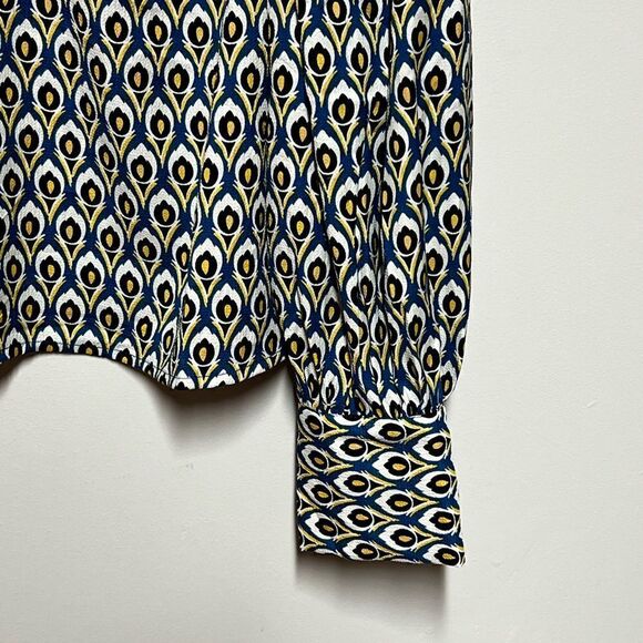 NWT Cupcakes and Cashmere Blue Yellow White Blouse Top Sz L - Picture 3 of 7